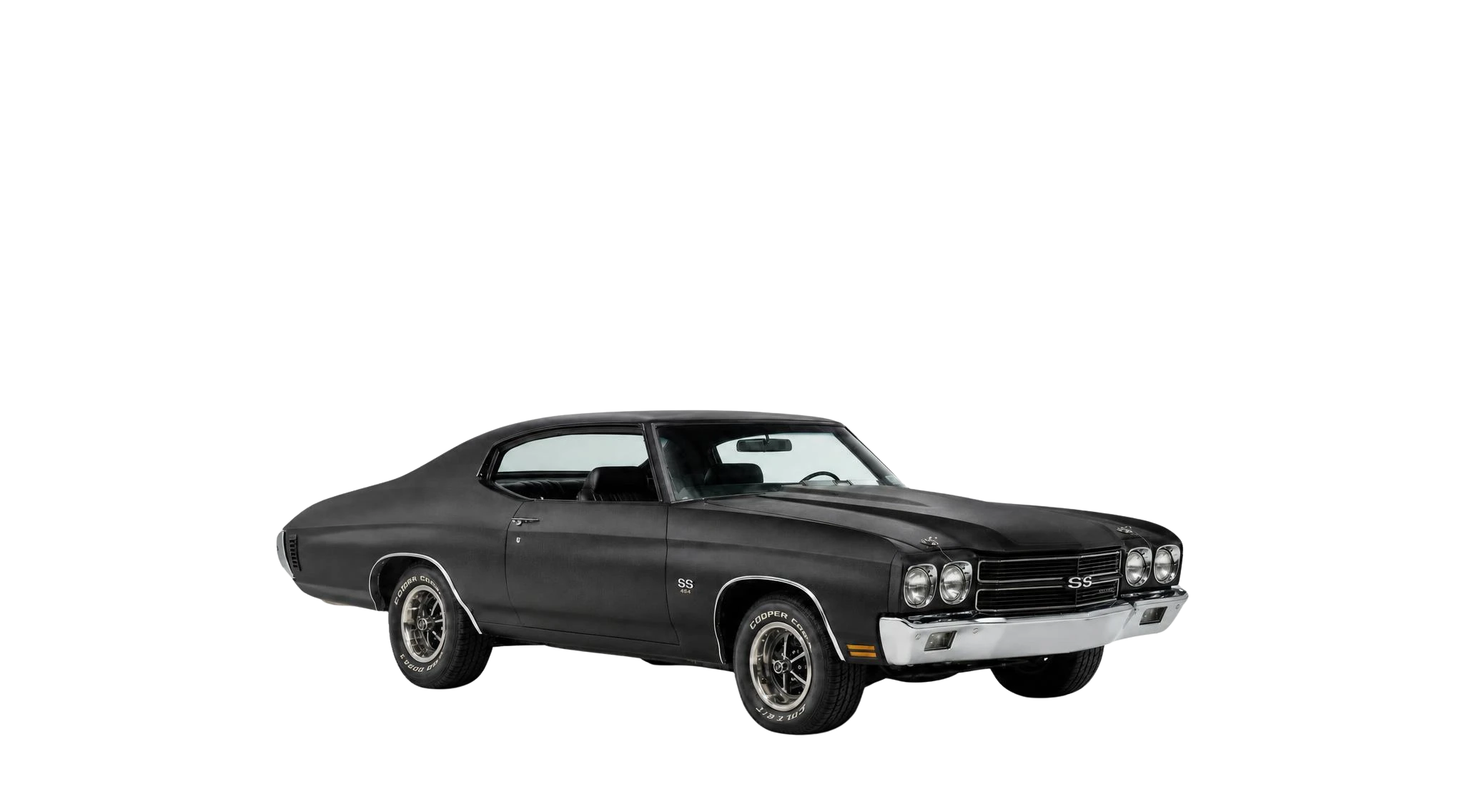 A 1970 Chevrolet SS in matte Tuxedo Black