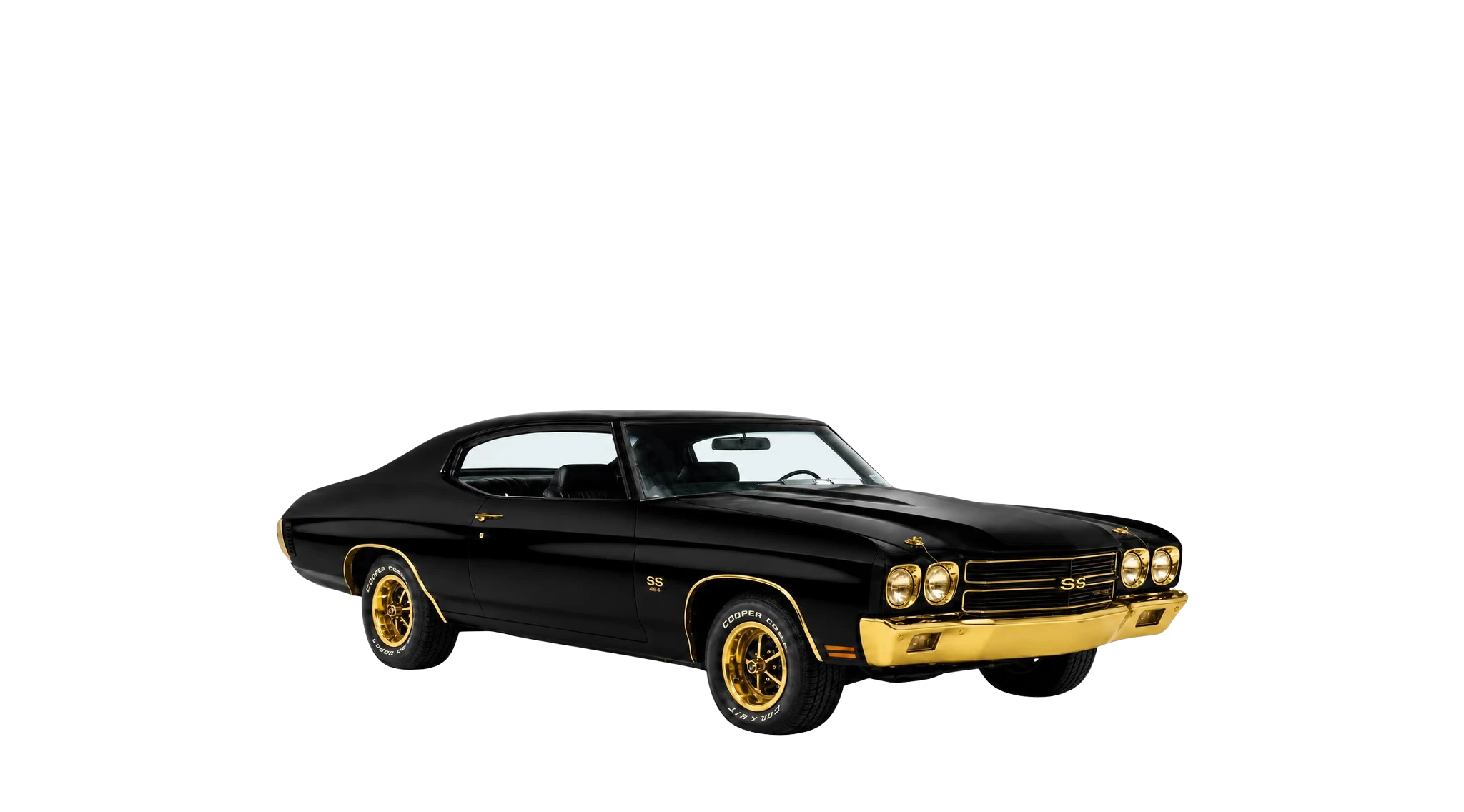 The same Chevrolet SS in gloss Midas Black with gold bumpers, trim and wheels